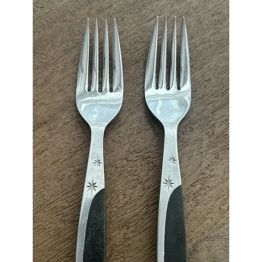 Vintage Mar-Crest Ebony 2 Dinner Forks MCFMCF3 Stainless Atomic Starburst‎ Japan
